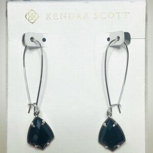 KENDRA SCOTT Rhodium Plated Carrine Earrings in Black Opaque Glass